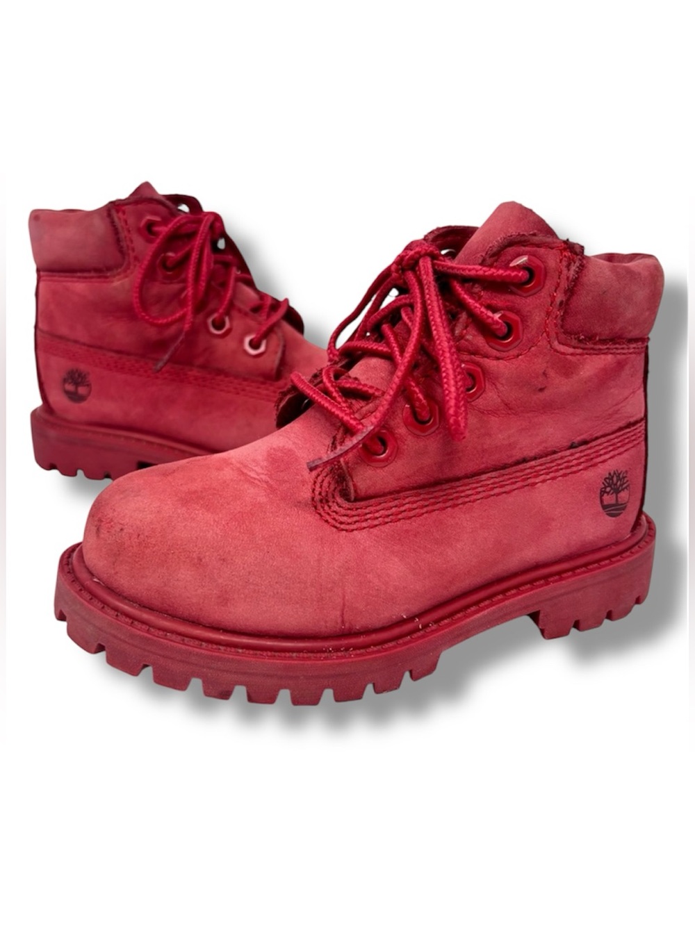 Timberland Boots Boys Toddler Unisex Size 8 Red Nubuck Hiking Lace Up Boots